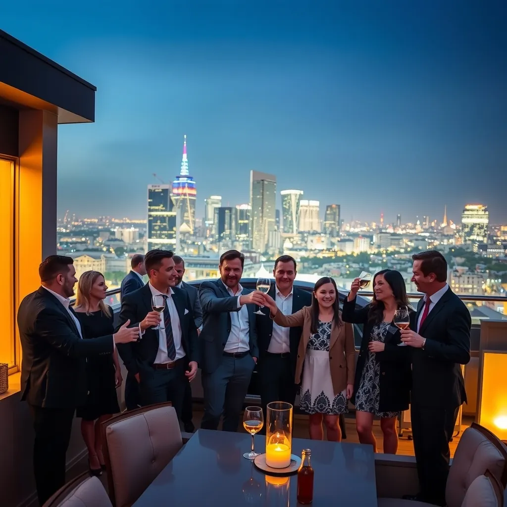 Fiesta corporativa en una terraza
